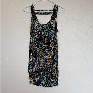 BCX Retro Floral Tunic Top - Blue and Brown